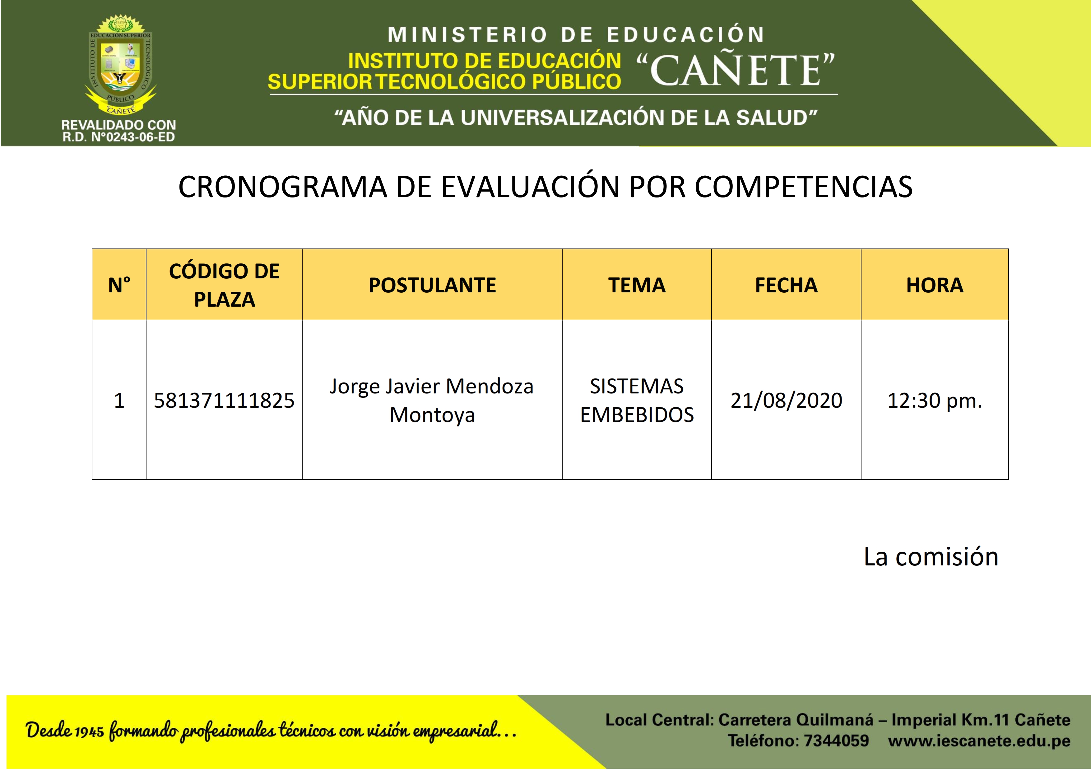 CRONOGRAMA DE EVALUACIÓN POR COMPETENCIAS 001